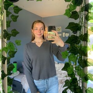Loose gray V cut sweater light weight